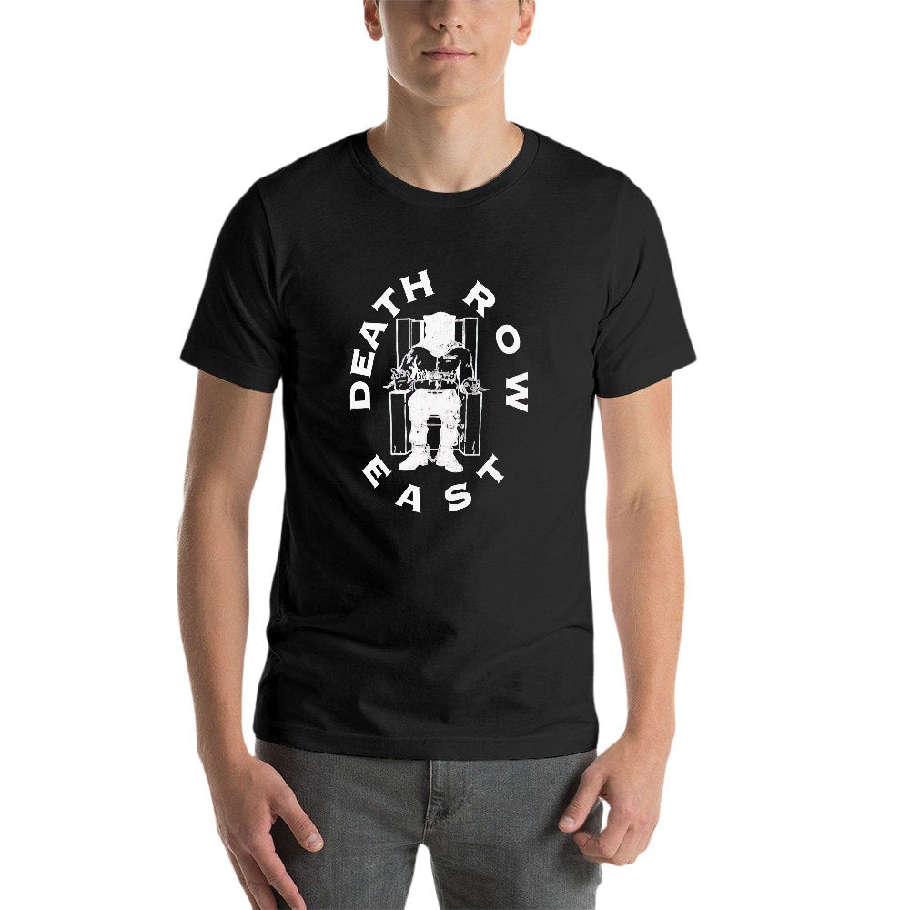 Death Row East Logo Men's Short Sleeve T-shirt - White on Black